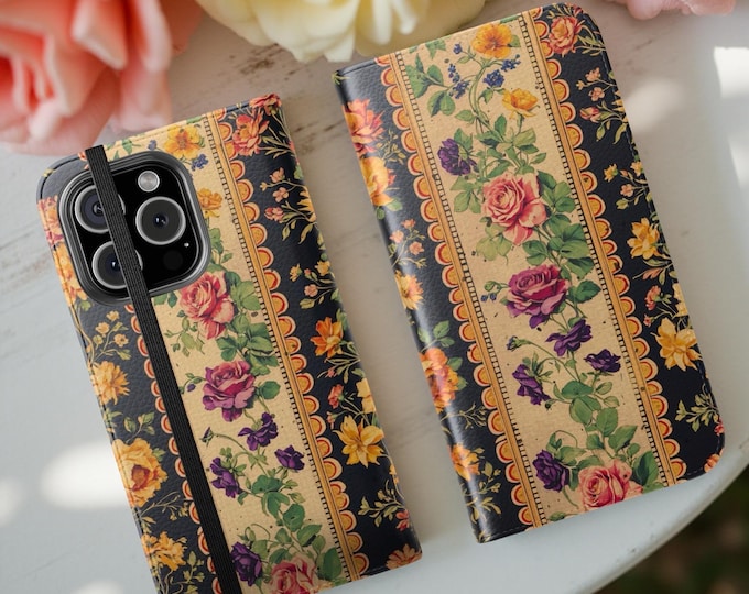 Floral Wallet Phone Case: Dark Moody Bouquet, Faux Leather Folio