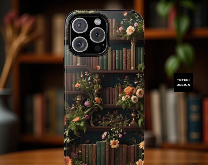Cute Book Worm bookshelf floral aesthetic Samsung Galaxy S25 S24 S23 S22 S21 Plus Ultra tough case |iPhone 16 15 14 13 12 11 | Google Pixel