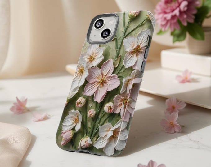 Phone Cases, Pastel Spring Unique Flower Art, Gift for Her, iPhone 16 15 14 13 12 Samsung S25 S24 S23, Sturdy Tough Protective Cover