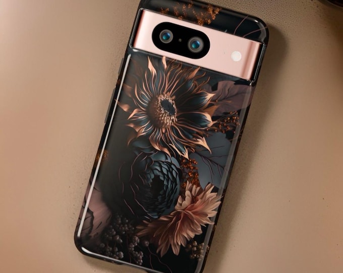 Black Dark Moody Floral Academia Gothic Google Pixel Tough Case 9 8 7 6 5 Pro 5G | Glossy or Matte