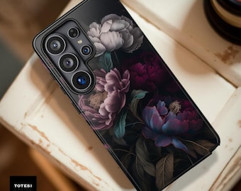 Gothic Peony Dark Floral Academia Moody Purple  Dual Layer Phone Case