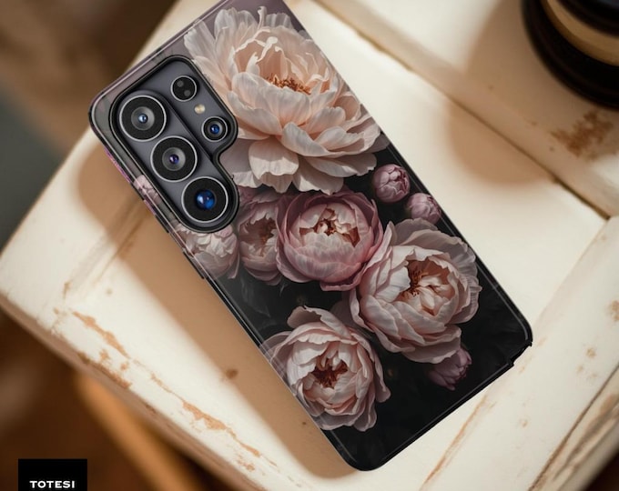 Peony Floral Phone Case: Chic Moody Design, Dual Layer