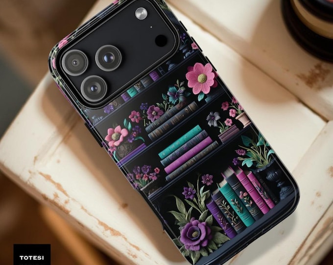 Floral bookish Bookshelf iPhone Samsung Case: Dark Academia Bookish Tough Phone Cover