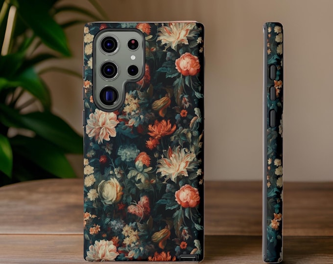 Dark Floral Academia Vintage Aesthetic Samsung Galaxy Case S25 S24 S23 S22 S21 Plus Ultra  |iPhone sturdy 16 15 14 13 12 Pro Max Plus