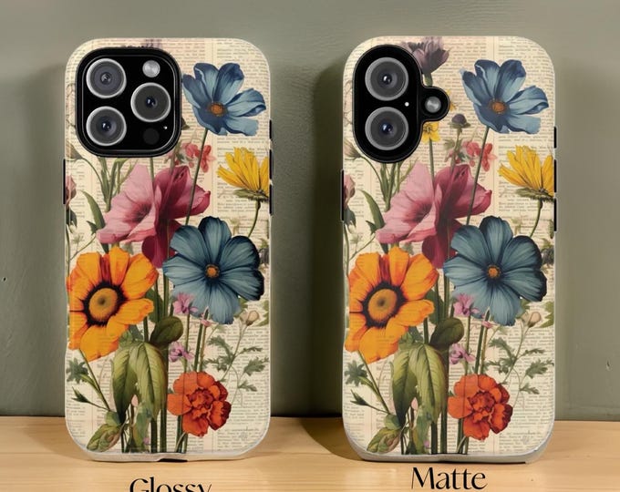 Cute pretty vintage floral art aesthetic tough phone cases |Samsung S21, S22, 23, S24  Plus, Ultra |iPhone 16 15 14 13 12 11 | Google Pixel