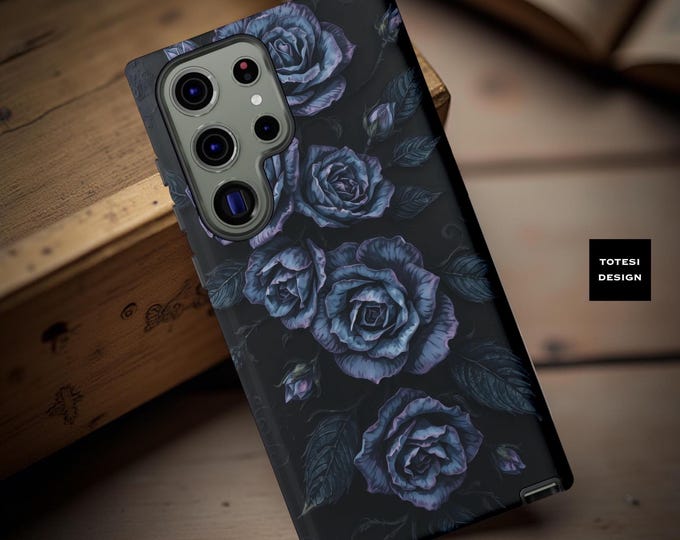 Gothic Dark Blue Floral Roses Phone Case: Protective Samsung & iPhone