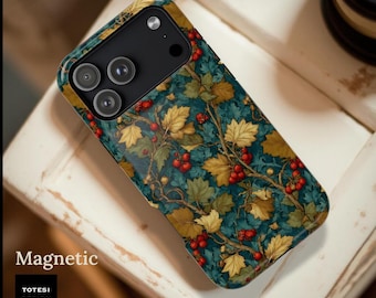 Vintage Holly Berries Pattern Phone Case | Magnetic Impact-Resistant Case