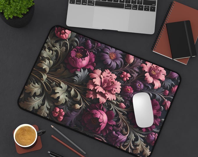 Floral Desk Mat, XL Mousepad, Dark Purple Keyboard Mat, Desk Organizer Set - Gift for Mothers Day Mom, Office Accessories