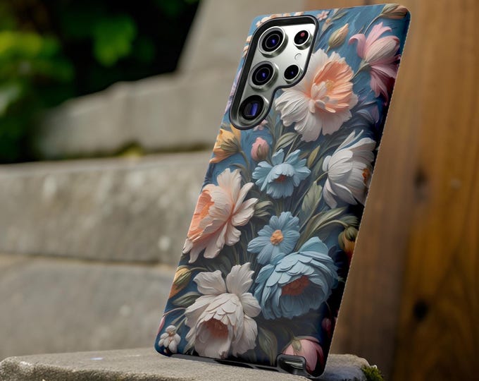 Phone Cases for Women, Floral Bold Blue Art Tough Samsung Galaxy iPhone Matte Glossy, Pastel Unique S24 S23 16 15 14 13 12 11 Pro Max Plus
