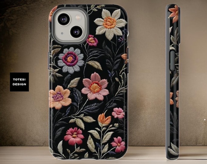 Dark Floral Unique Art Samsung S25 S24 S23 Plus Ultra iPhone 16 15 14 13 12 11 Pro Max Plus Dual layer tough phone case by TotesiDesign