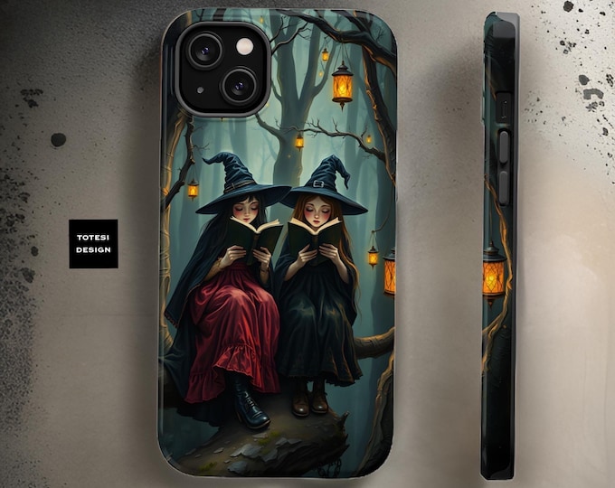 Cute witches Forest MagSafe iPhone 16  tough case Reading Spell Books owls spooky Unique Art 13 14 15 Pro Max Plus Mini | Glossy  Matte
