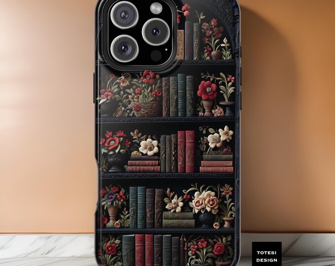 Dark Academia Goth books Tough MagSafe Comp. iPhone Cases for iPhone, Cute Vintage Bookcase Design, Gift for Bookworm, Book Lover, Bookshelf