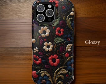 Vintage Floral iPhone Case: Dark Botanical Victorian Style, MagSafe Tough Case