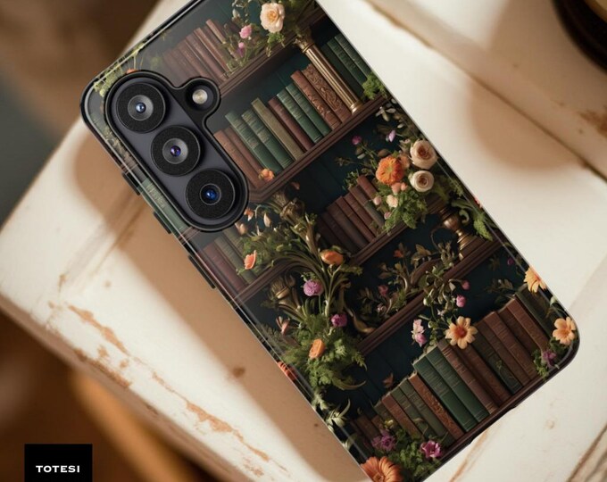 Cozy Bookshelf Floral Phone Case Samsung S26 Ultra iPhone 17 | Bookish Reader