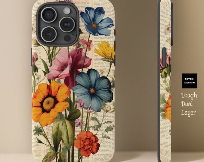 Spring cute pretty vintage floral art aesthetic tough iphone cases |15 14 13 12 11 Pro, Pro Max, Plus, Mini |Glossy Matte