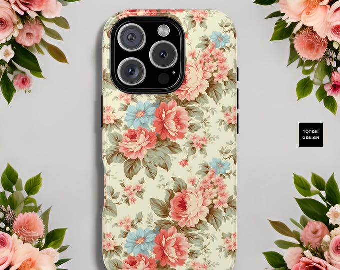 Floral pretty Phone cases her Vintage Shabby Chic iPhone 16 15 14 13 12 Pro Max Plus, Samsung Galaxy S25, S22, S23 S24 Plus Ultra