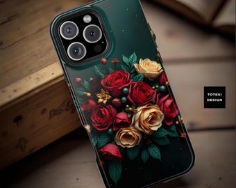 Christmas floral MagSafe Holiday season iPhone case tough dual layer matte or glossy