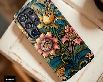 Bold Floral Phone Case: Chic Vintage Design, Dual Layer impact resistant
