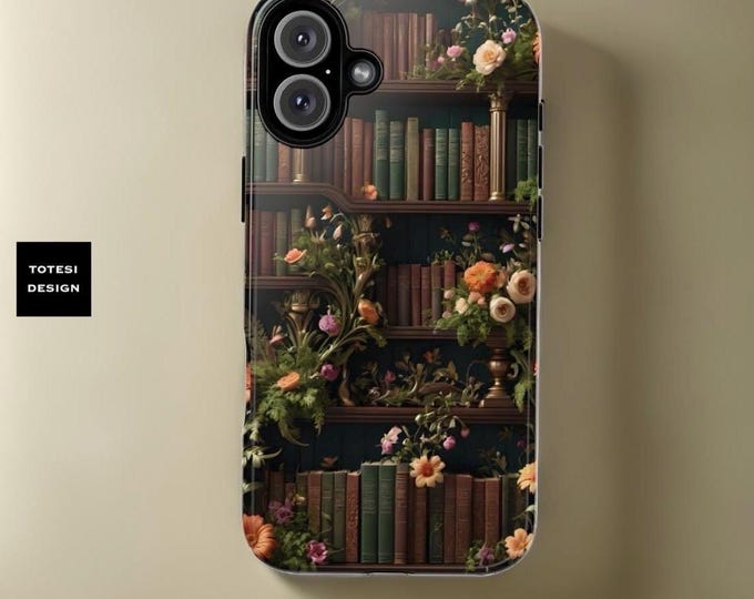 Book Worm Vintage bookshelf floral aesthetic iPhone tough case | sturdy dual layer | glossy matte | 16 15 14 13 12 11 Pro Max Plus Mini XE
