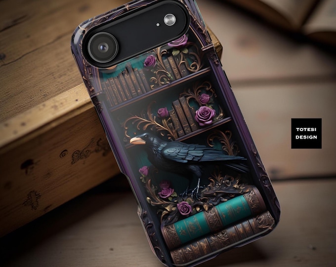 Goth Raven Books MagSafe Dark Academia iPhone Bookshelf Literary Tough Case