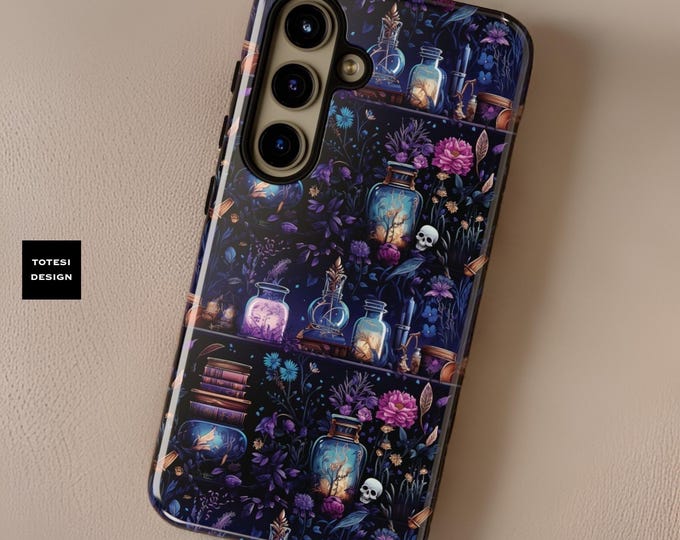 Gothic Cute Magic Samsung Galaxy Phone Case S25 S24 S23 S22  Plus Blue Purple Witchy Floral Glossy or Matte