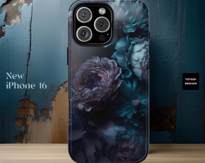 Moody Floral blue aesthetic Phone Case Samsung S25 S24 S23 S22 Google iPhone 16 -11 |Glossy or Matte