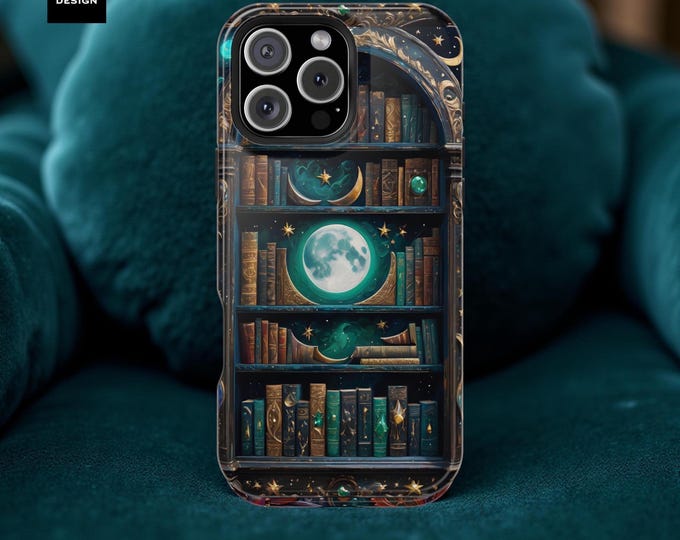 Bookshelf Dark Academia Magical Books Bookshelf MagSafe iPhone Tough Case | iPhone Models 16 15 14 13 Peo Max Plus, Bookworm