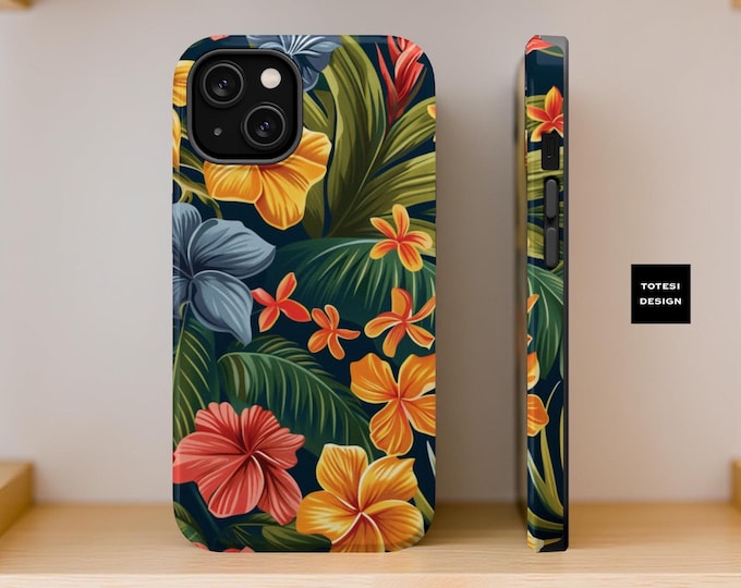 Summer MagSafe  Tropical Flower Magnetic Tough Case, Retro Colorful iPhone Case 16 15 14 13 Matte Glossy