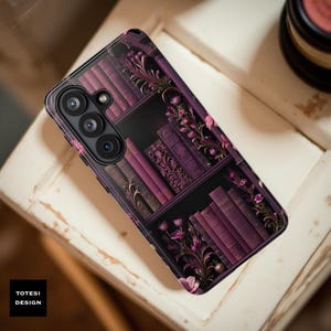 Goth Floral Bookshelf Phone Case: Dark Academia Bookworm Gift
