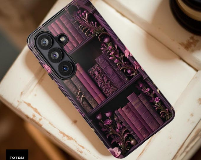 Goth Floral Bookshelf Phone Case: Dark Academia Bookworm Gift