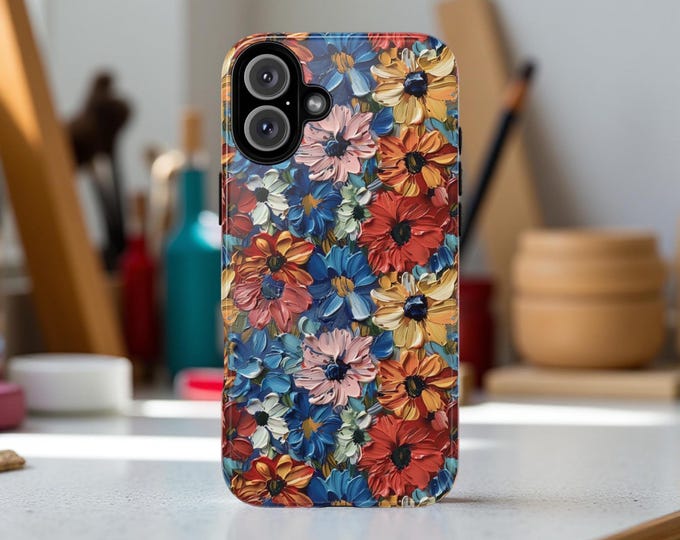 Boho cute Phone Cases Flower Aesthetic Impasto Art, Tough Cases | Gift for Her, iPhone 16 15 14 13 12 Samsung S25 S24 S23