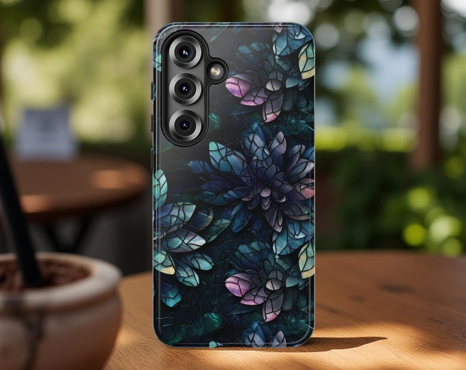 Floral Dark Mosaic Art Aesthetic | iPhone 16 15 14 13 12 11 Tough Case Samsung S25 S24 S23 S22 | Google Pixel Cases 9 8 7 6  Glossy  Matte