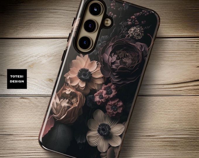 Phone Case, Dark Floral Academia Gothic Black Moody, Samsung S25 S24 S23 S22 Plus Ultra, Tough Sturdy, Glossy Matte. Ornamental Victorian,