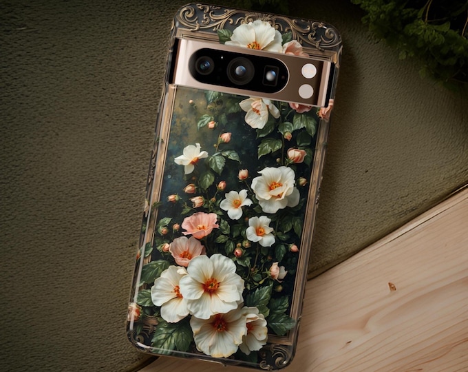 Phone Case, Google Pixel Phone Case Aesthetic Vintage Floral Art Nouveau, Tough Cases, Protective Cover, Unique Original Art, 9 8 7 6 Plus