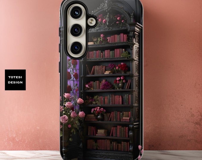Dark Academia Floral Goth Bookcase iPhone case 15 14 13 12 11 Pro Max Plus Pro , UltraGlossy Matte