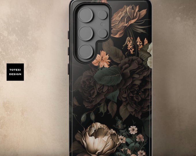 Dark Floral Academia phone cases| Samsung Galaxy iPhone Tough Case S25 S24 S23 S22 S21 16 15 14 13 12 Pro Max Plus Ultra| Glossy or Matte