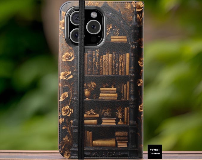 Vintage Books Gothic Bookcase iPhone Cover Case 11, 12,13,14 15 16 Pro Max Plus Samsung Galaxy| literary book worm lover Stand cardholder