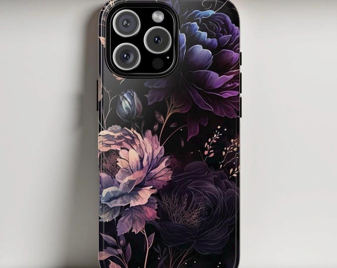 Dark Floral Gothic Academia Tough Phone case Samsung Galaxy S25 S24 S23 S22  plus ultra | IPhone 16 15 14 13  Plus Pro Max Glossy or Matte
