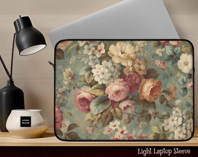Laptop Sleeve - Floral Vintage Chic, Flower Design, Boho Laptop Case, Retro Computer Cover, Botanical Tablet Pouch