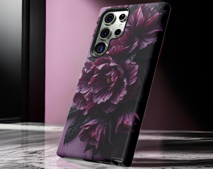 Purple Dark Floral Academia, Samsung Galaxy  tough phone cases S25 S24 S23 Plus, Ultra|iphone 16 15 14 13 12 11 Pro Max Plus Google Pixel 9