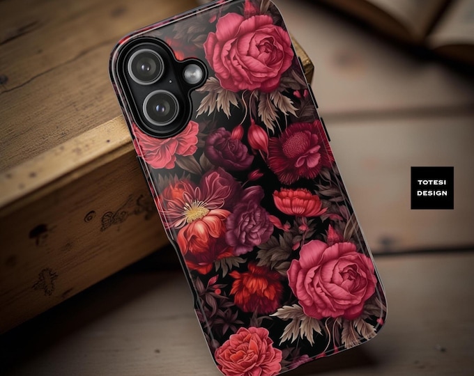 Gothic Moody Red Floral Phone Case: Dark Academia Protective Cover