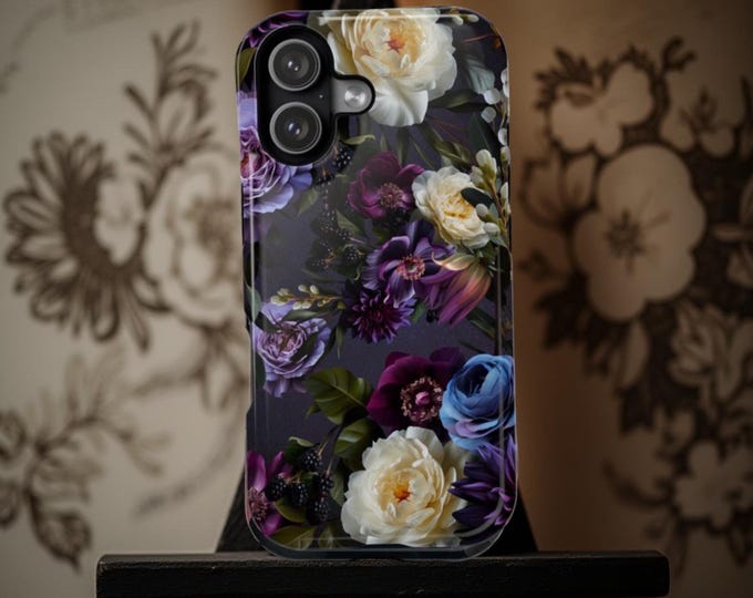 Dark Floral Academia Moody Floral Magnetic iPhone Cases, Impact-Resistant Tech Accessories, Glossy or Matte