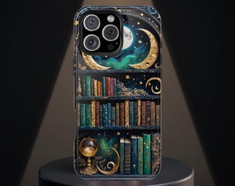 iPhone Tough Case, Celestial Bookshelf Library Magical MagSafe 13 14 15 16 Pro Max Plus, Fantasy whimsy Bookcase, Bookish Gifts, bookworm