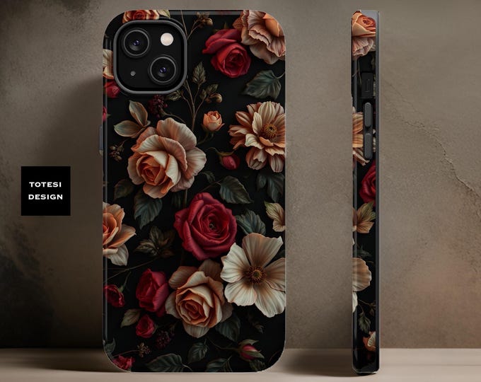 Dark Floral MagSafe Comp. Magnetic iPhone Dual Layer premium phone case Unique Flower Art aesthetic  | Tough 16 13 14 15 16  Pro Max Plus