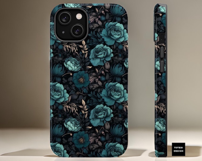 Magnetic MagSafe Comp. teal Dark Floral Tough Case - Birthday Gift Her,  13 14 15 16 Pro