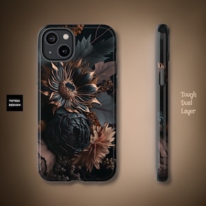 Black Dark Moody Floral Academia Gothic Samsung Galaxy Tough Case S23 S22 S21 Plus Ultra iPhone 15 14 Pro Max | Glossy or Matte