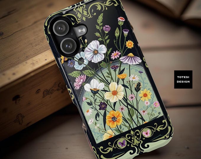 MagSafe Nouveau flowers vintage green black iPhone shockproof case magnetic