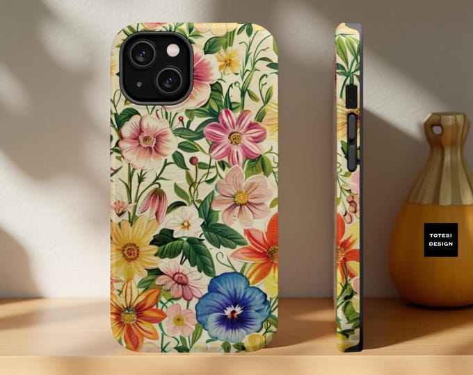 Pretty flowers Magsafe iPhone case Vintage Botanical Boho Aesthetic MagSafe iPhone Tough Case, Dual Layer Magnetic, Protective, 16 15 14 13