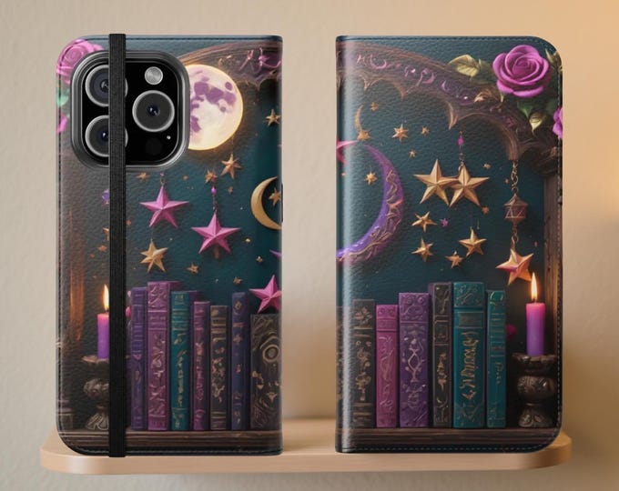 Gothic Celestial Flip Cases, Phone Cover Stand, Gift for Niece, Daughter Birthday, Samsung iPhone Card Holder, books