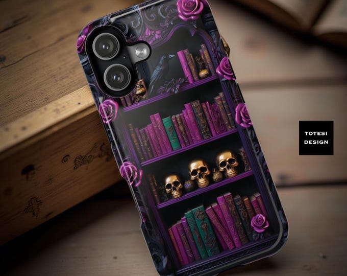 MagSafe iPhone Case: Goth Roses, Raven Bookshelf, Dark Academia